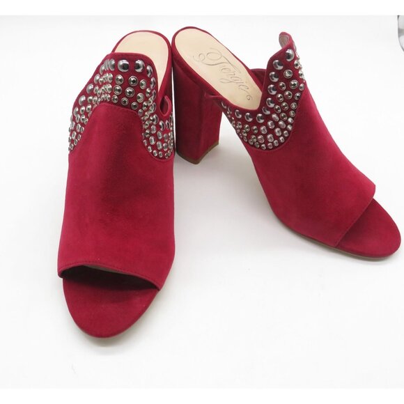 Fergie Women's Red Suede Studded Open-Toe Block Heel Mules Shoes Size 11 NWOT - Picture 3 of 7